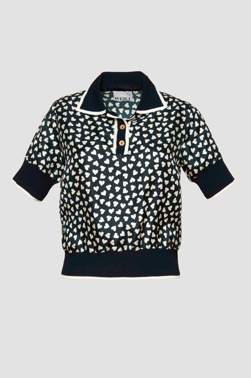 Heart Print Polo Top
