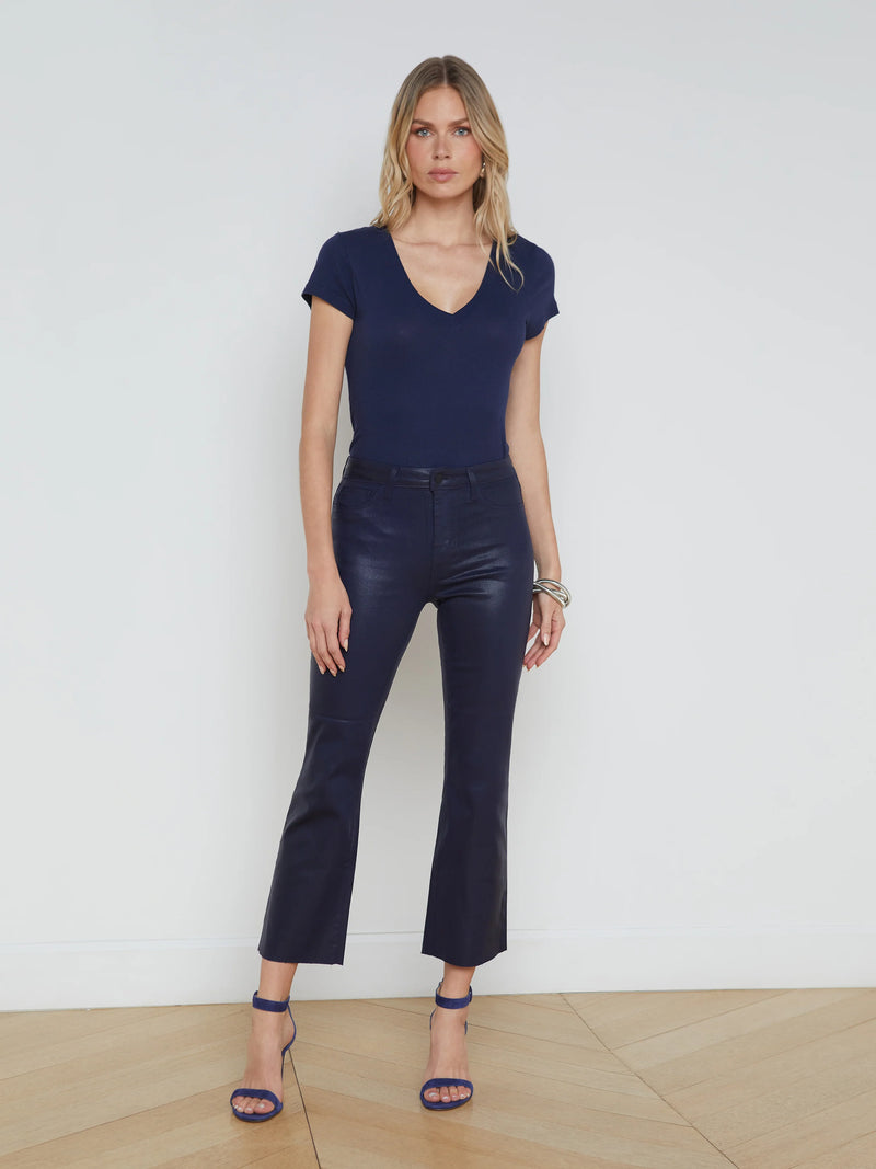 Kendra Crop Flare Coated Denim