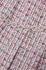 Pink Boucle Crystal Belt Mini Skirt