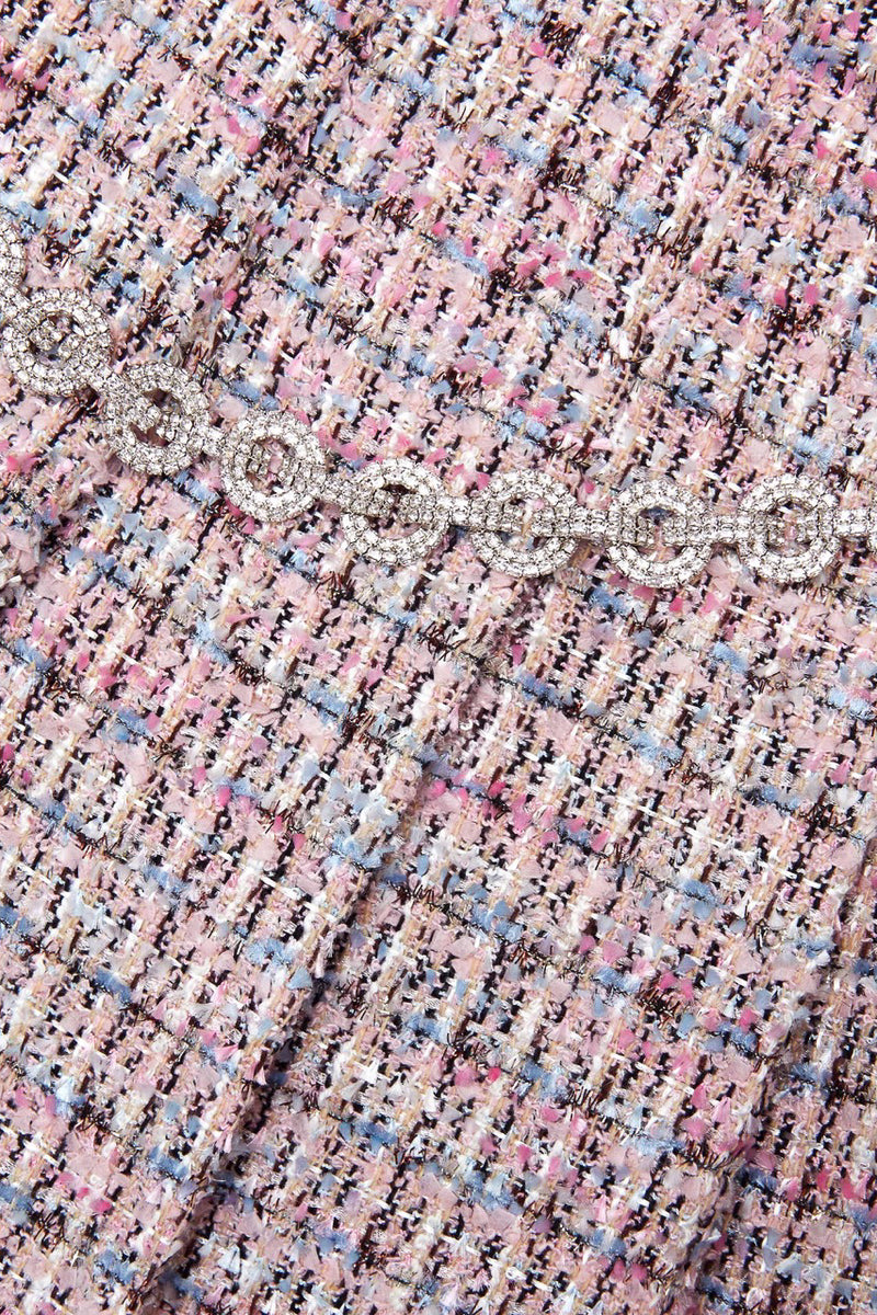 Pink Boucle Crystal Belt Mini Skirt