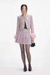 Pink Boucle Crystal Belt Mini Skirt