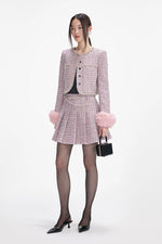 Pink Boucle Crystal Belt Mini Skirt