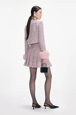 Pink Boucle Crystal Belt Mini Skirt