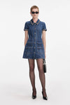 Crystal Trim Collared Mini Dress