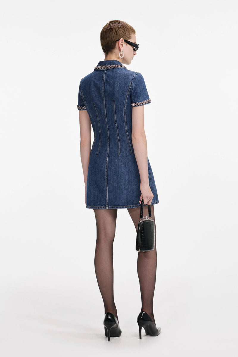 Crystal Trim Collared Mini Dress