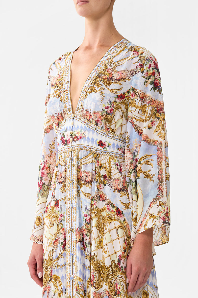 Kimono Sleeve Dress With Shirring Detail