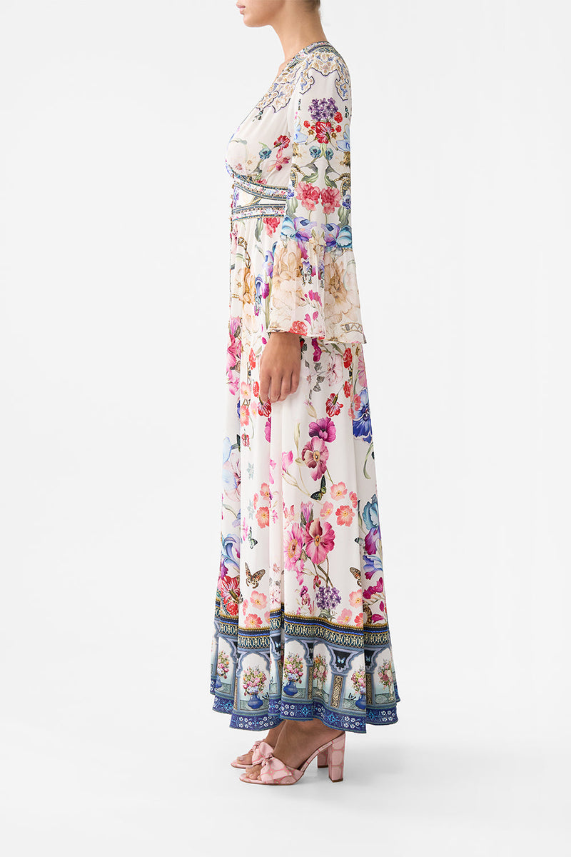 Shaped Waistband Dress With Ruffle Sleeve