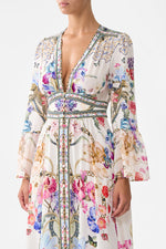 Shaped Waistband Dress With Ruffle Sleeve