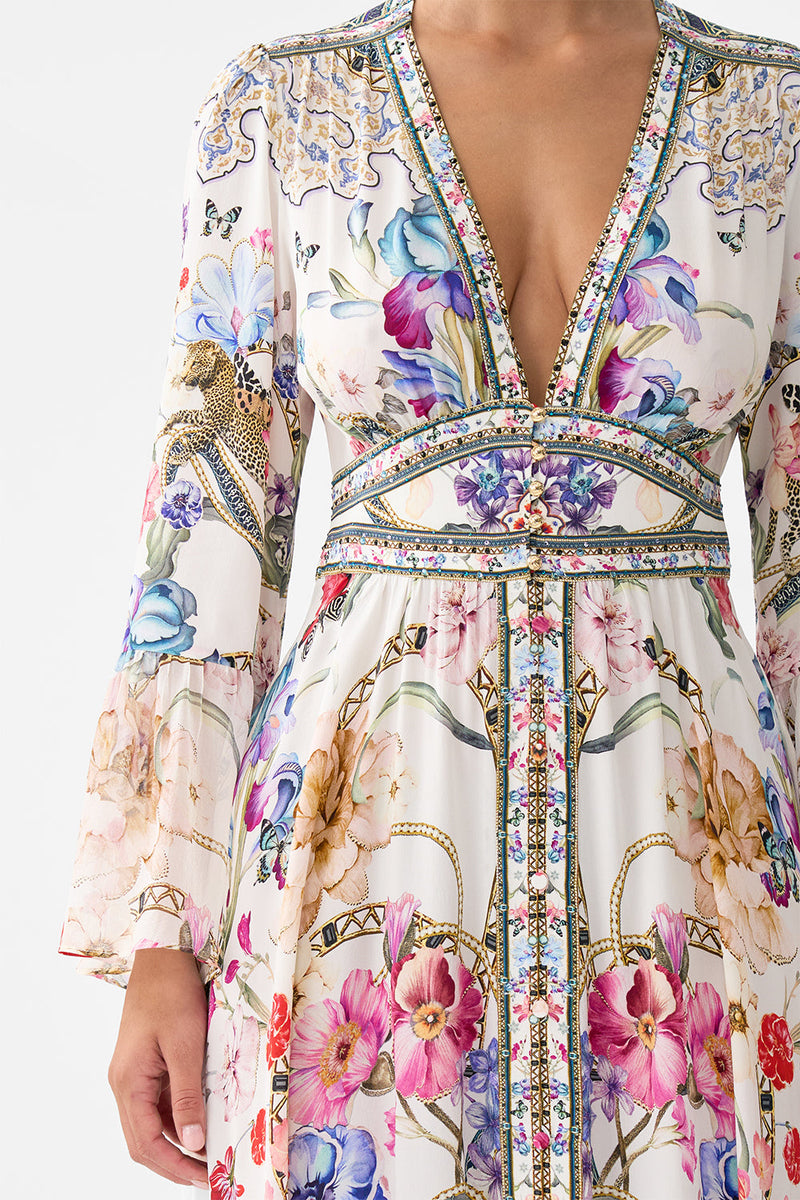 Shaped Waistband Dress With Ruffle Sleeve