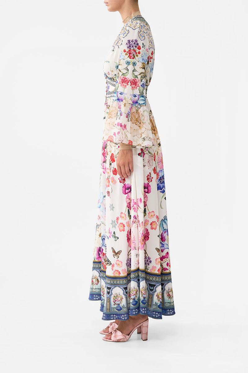 Shaped Waistband Dress With Ruffle Sleeve