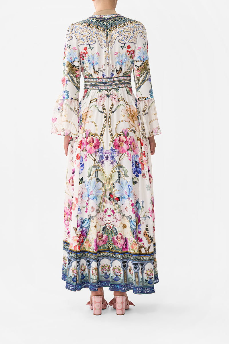 Shaped Waistband Dress With Ruffle Sleeve