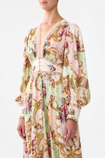 Shaped Waistband Dress With Gathered Sleeves