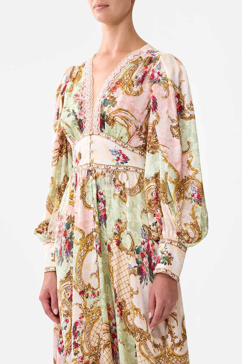 Shaped Waistband Dress With Gathered Sleeves