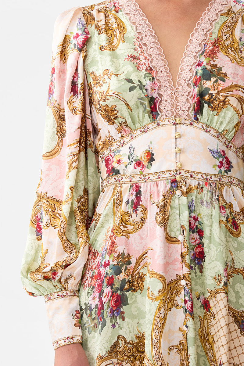 Shaped Waistband Dress With Gathered Sleeves