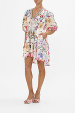 V Neck Puff Sleeve Short Dress