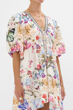 V Neck Puff Sleeve Short Dress