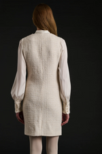 Tweed and silk pussy bow dress