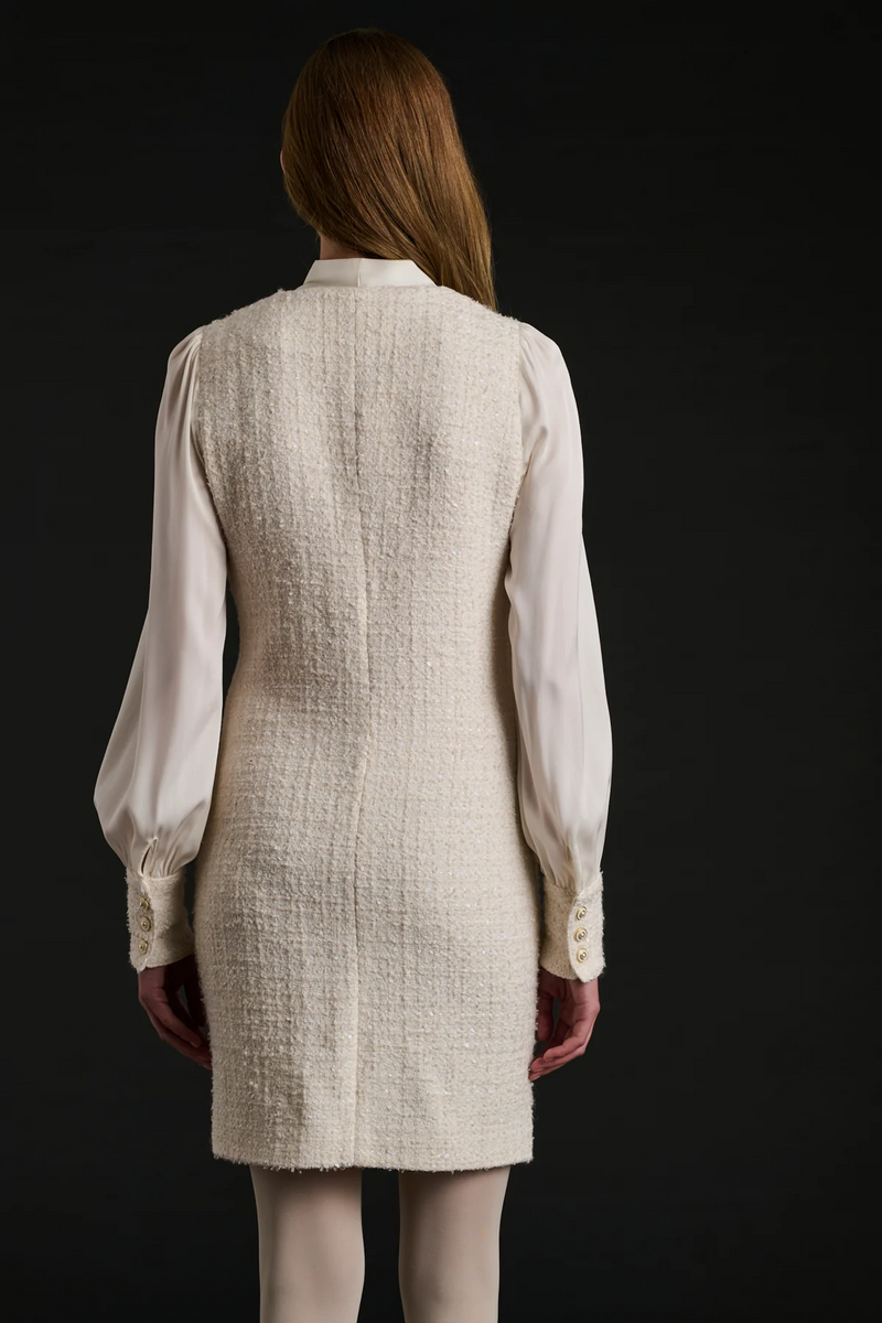 Tweed and silk pussy bow dress
