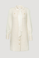 Tweed and silk pussy bow dress
