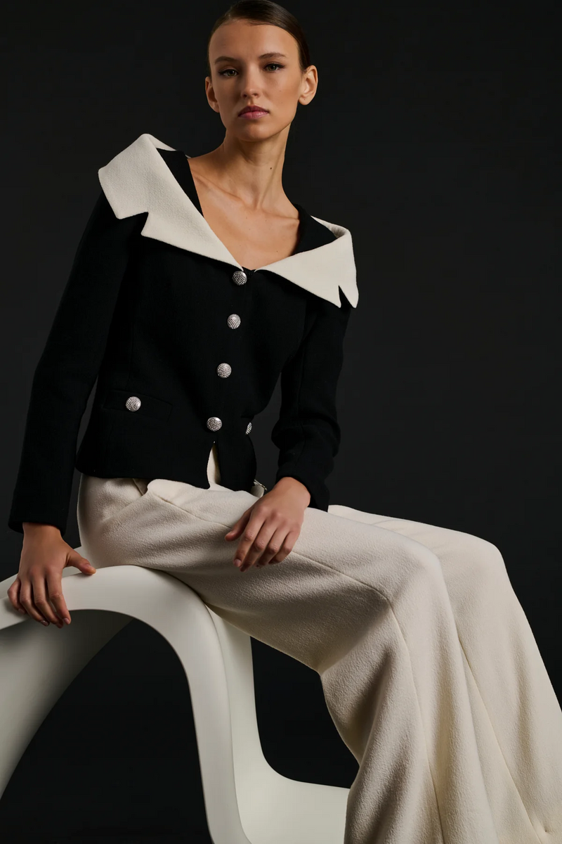 Wool crepe bardot neck jacket