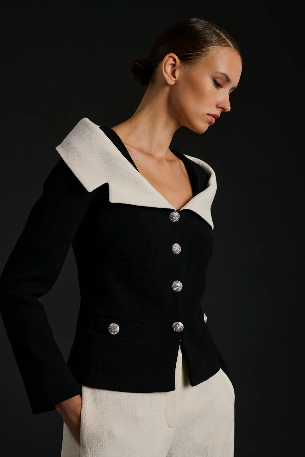 Wool crepe bardot neck jacket