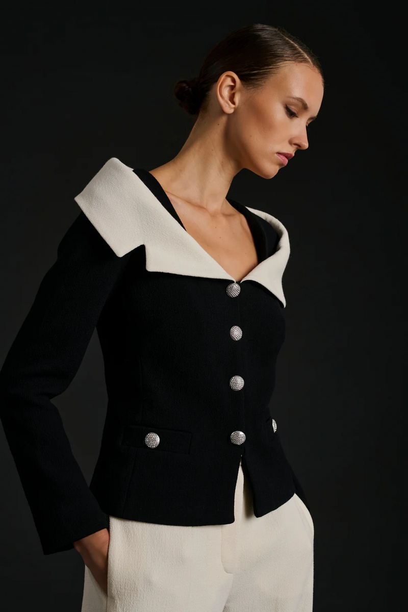 Wool crepe bardot neck jacket