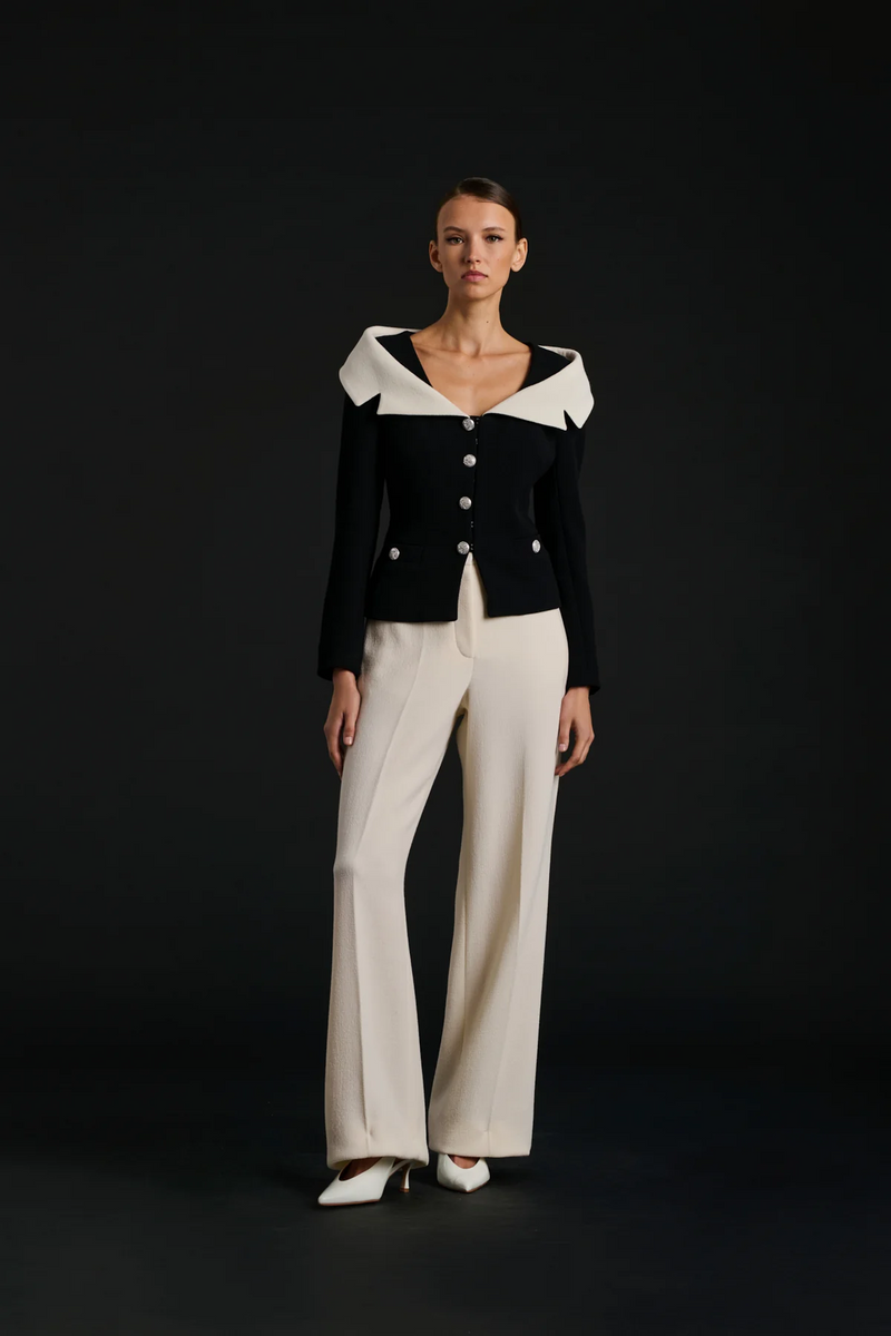 Wool crepe bardot neck jacket