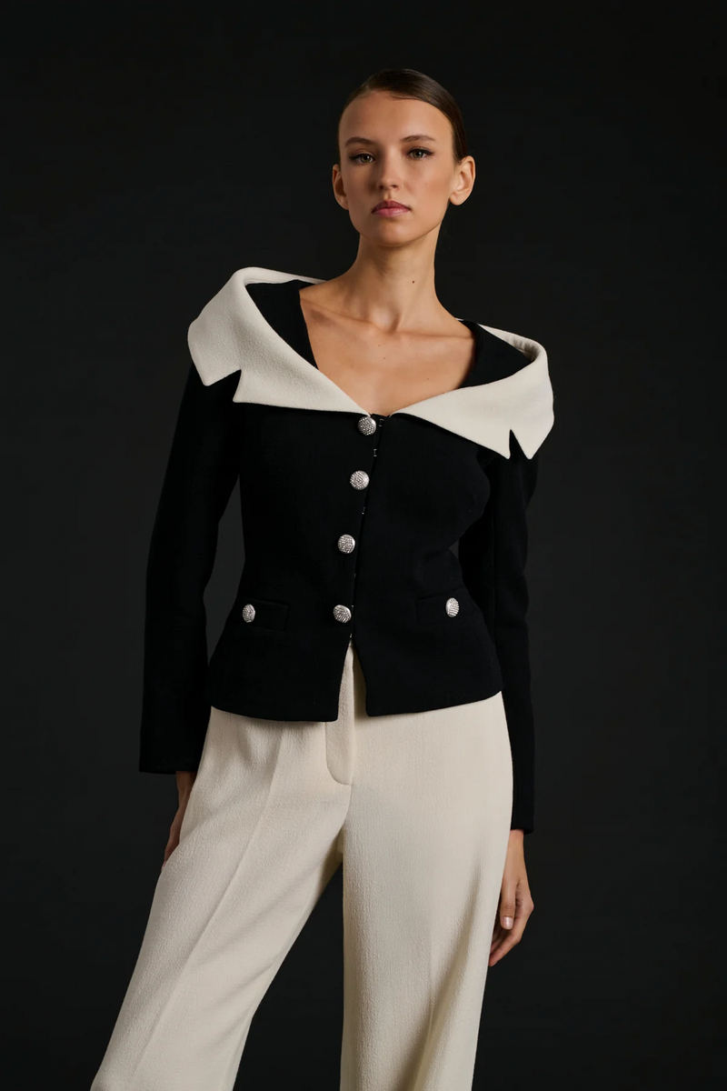 Wool crepe bardot neck jacket