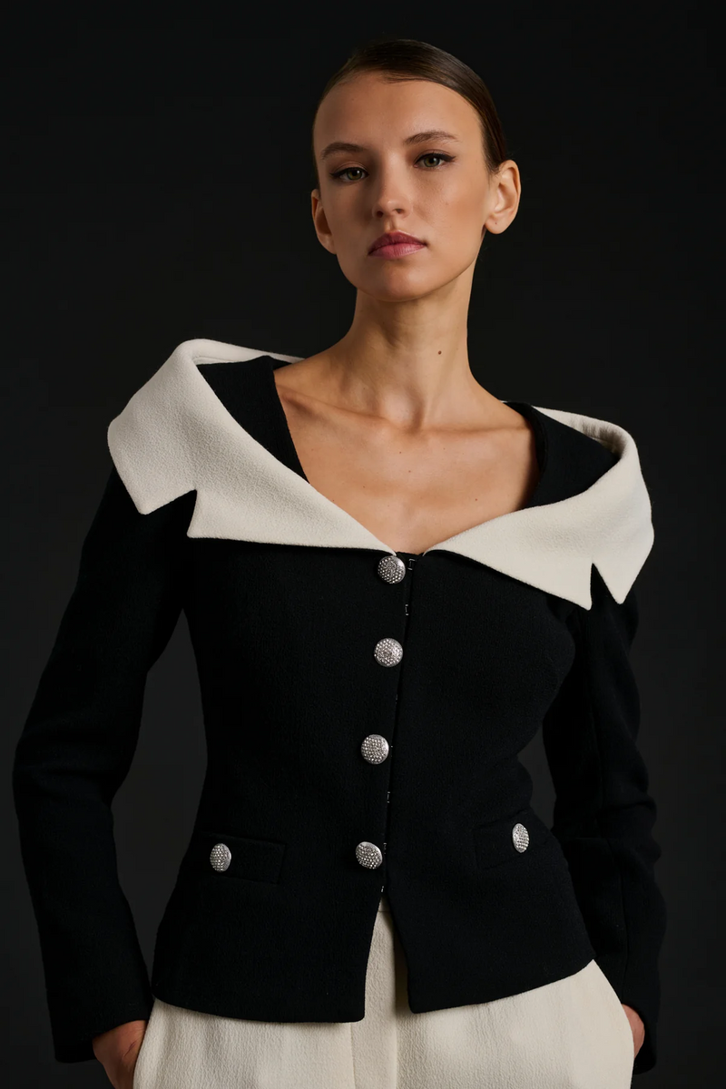 Wool crepe bardot neck jacket