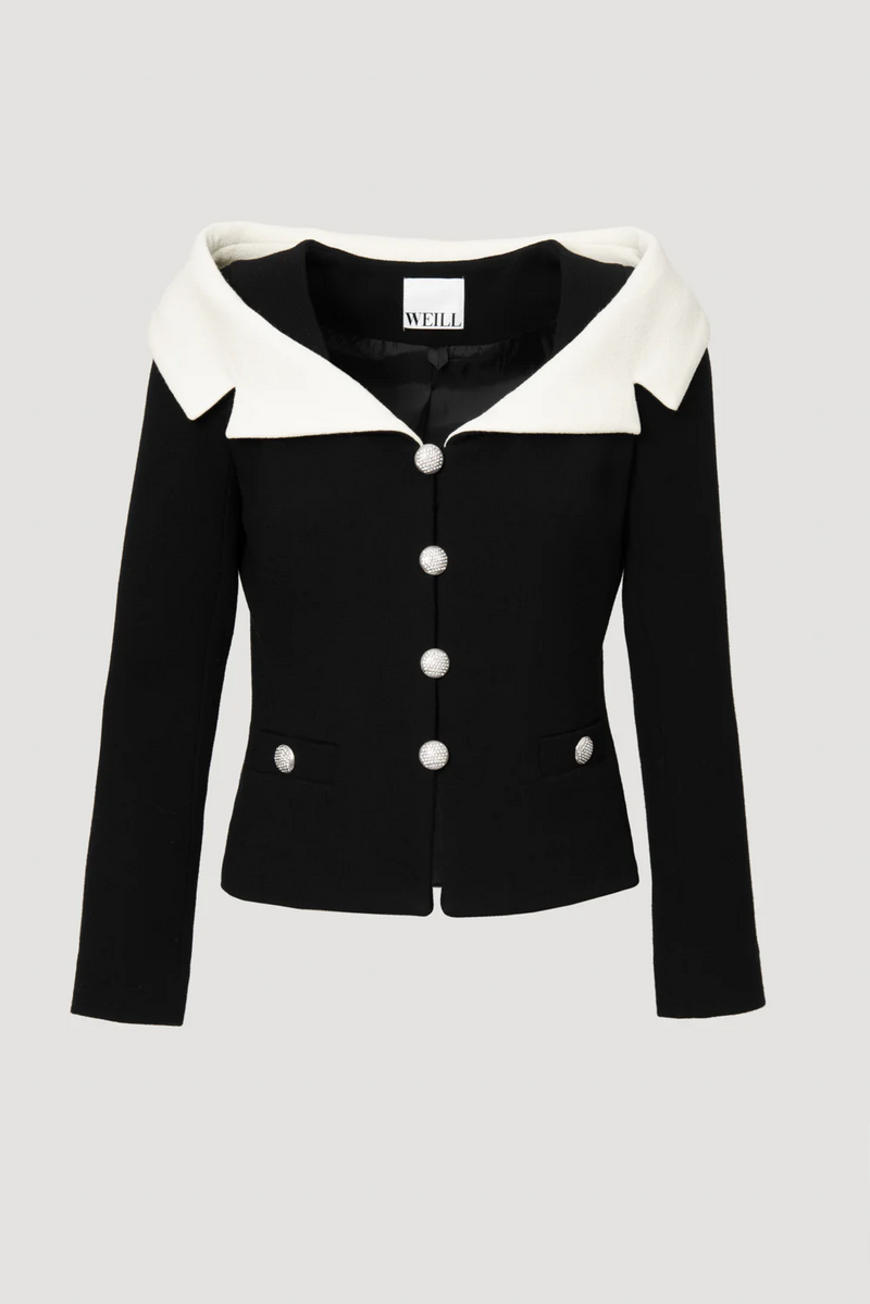 Wool crepe bardot neck jacket