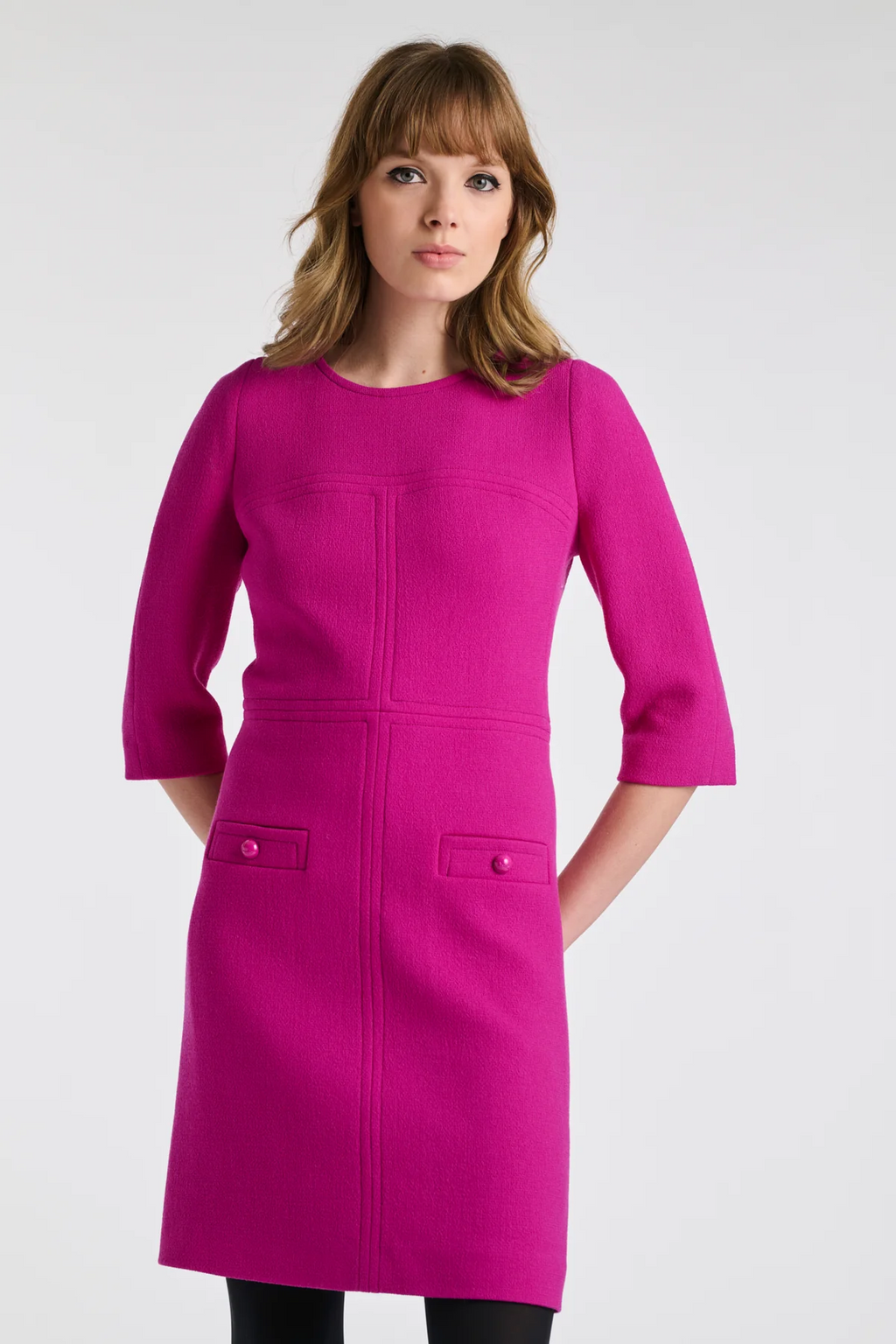 Top-stitched wool crepe dress
