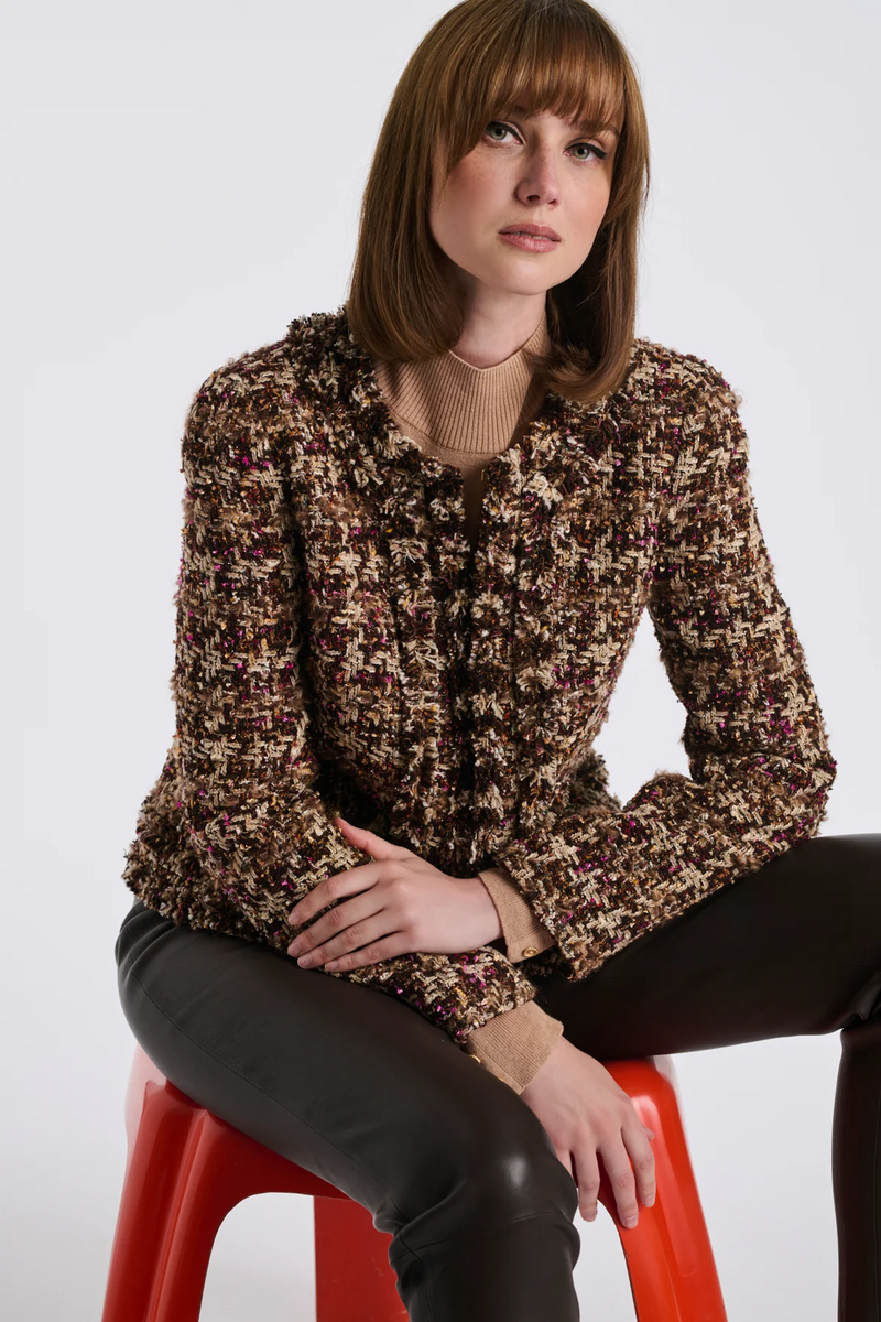 Fringed checked tweed jacket