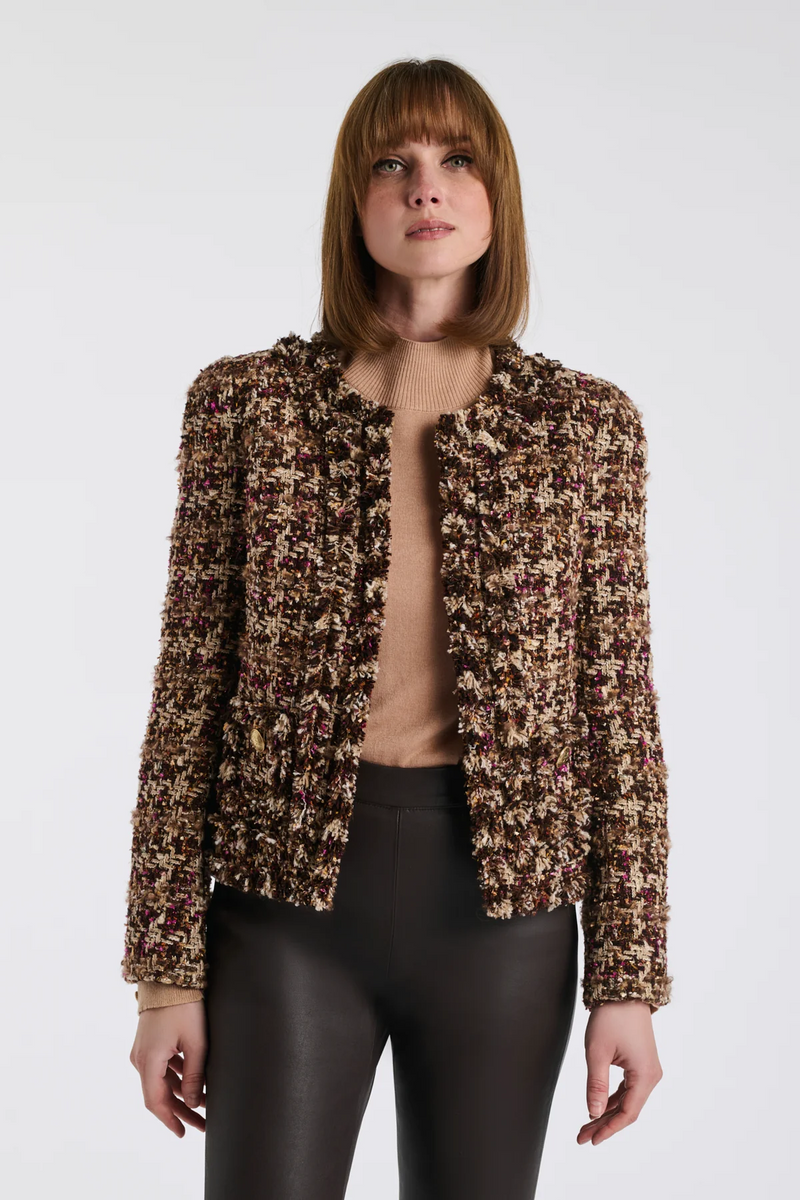 Fringed checked tweed jacket