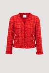 V-neck fringed tweed jacket