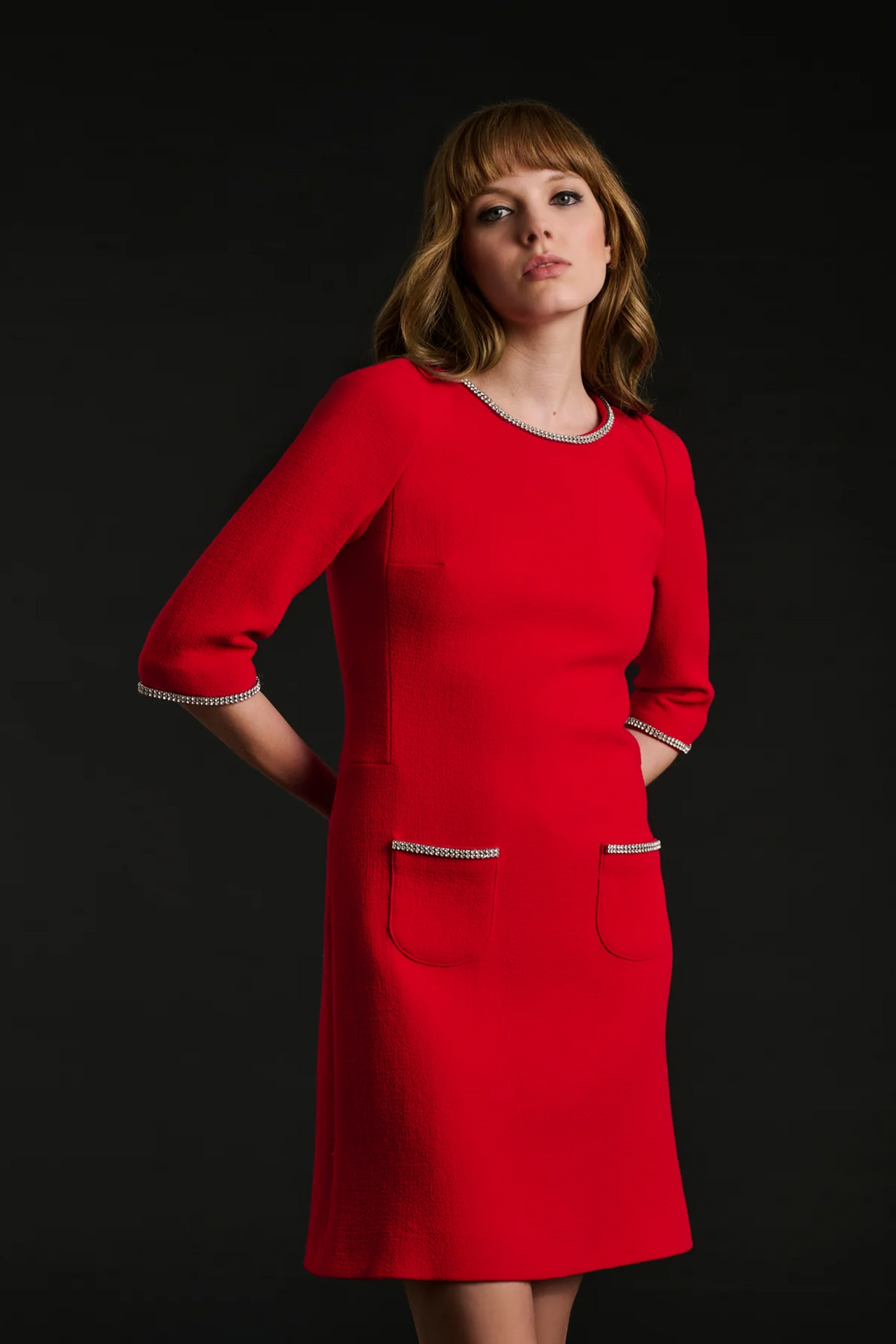Wool crepe dress with rhinestones