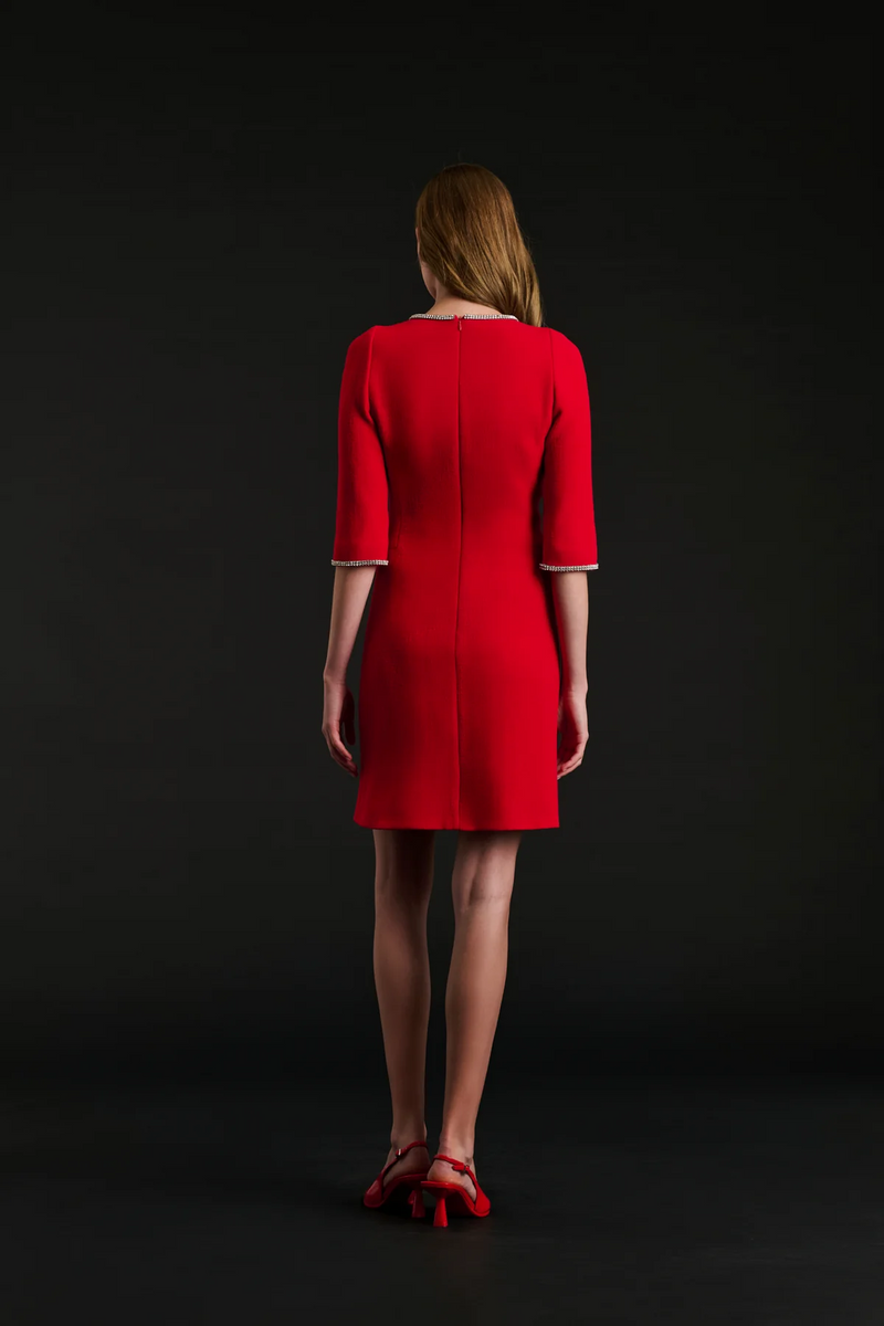 Wool crepe dress with rhinestones