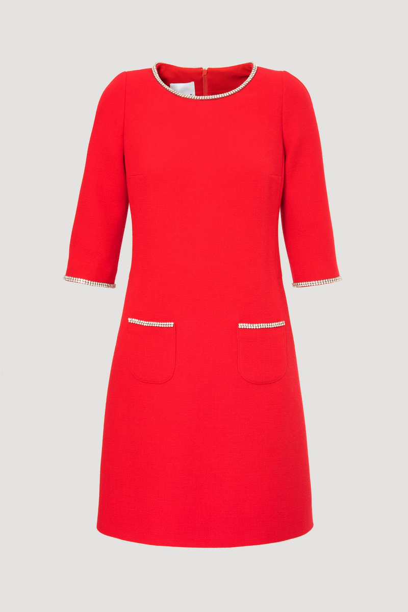 Wool crepe dress with rhinestones