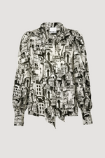 Paris print silk blouse