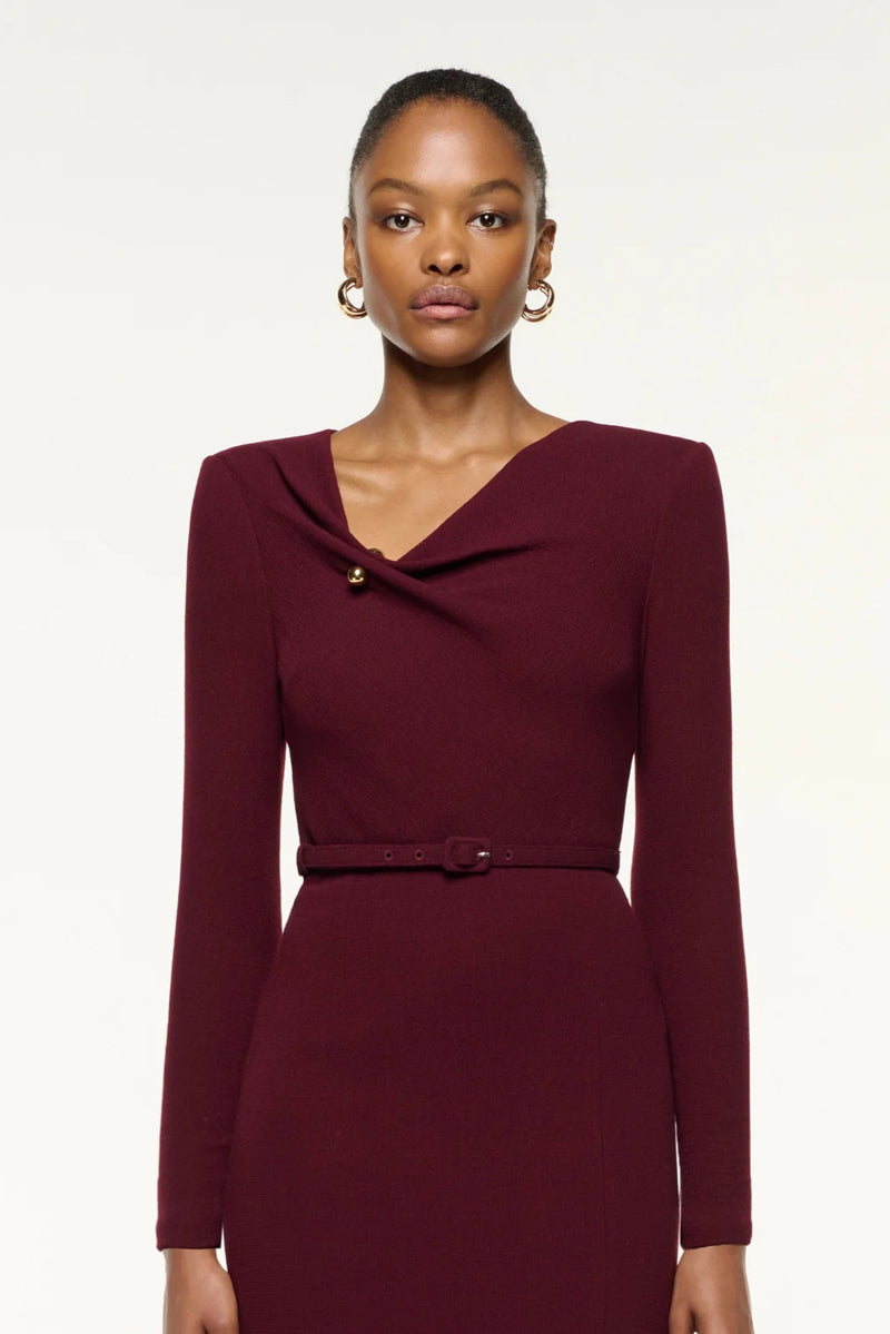 Draped Wool Crepe Midi Dress