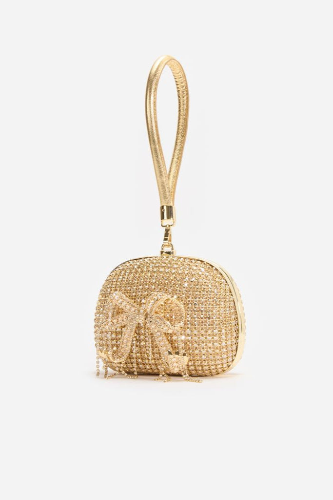 Gold Crystal Top Handle Clutch Bag