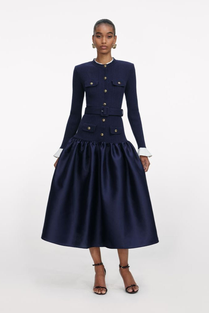 Knit Taffeta Midi Dress
