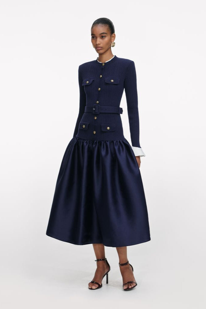 Knit Taffeta Midi Dress