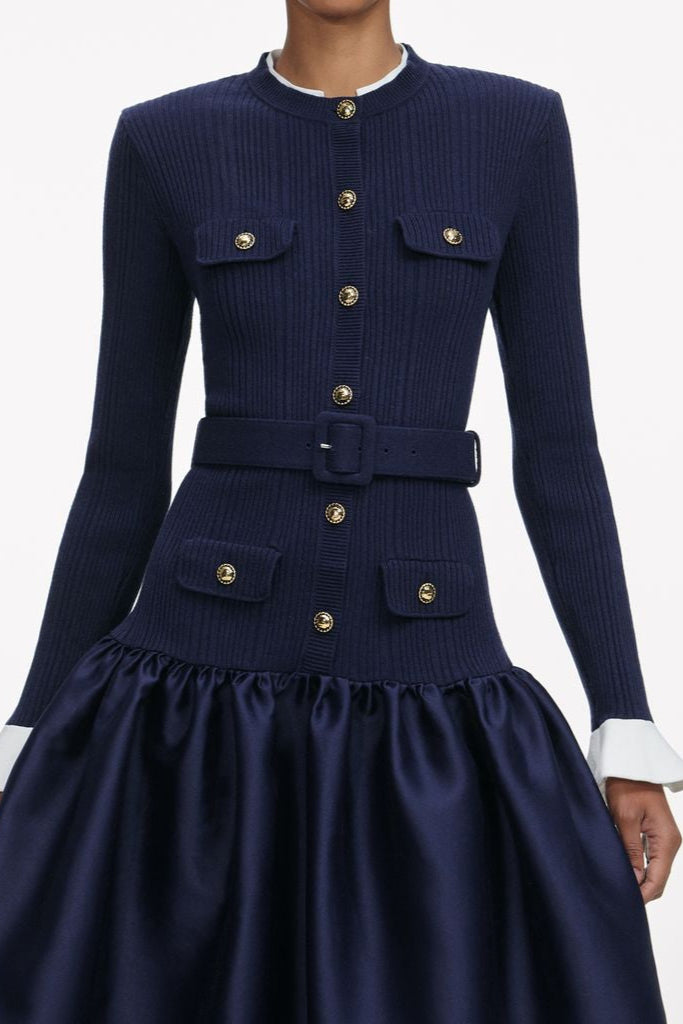 Knit Taffeta Midi Dress