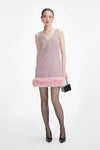 Pink Boucle Fur Hem Mini Dress