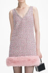 Pink Boucle Fur Hem Mini Dress
