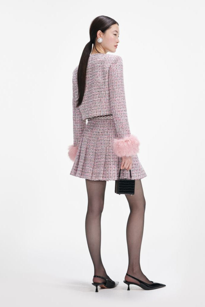 Pink Boucle Fur Cuff Jacket