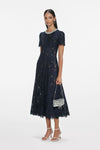 Navy Lace Embellished Midi Dress
