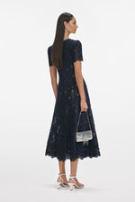 Navy Lace Embellished Midi Dress