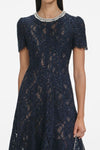 Navy Lace Embellished Midi Dress