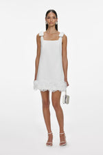 White Crepe 3D Flower Mini Dress